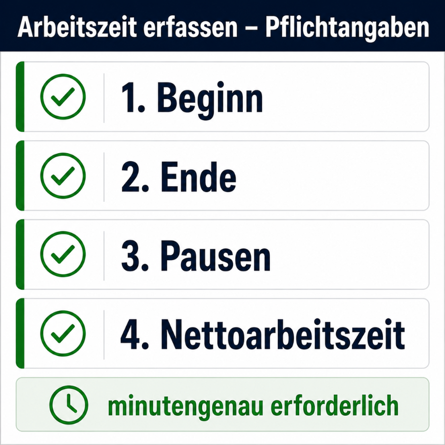Arbeitszeiterfassung Pflicht Angaben Beginn Ende Pausen Nettoarbeitszeit Deutschland