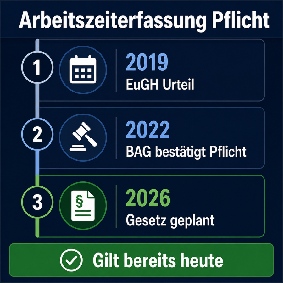 Arbeitszeiterfassung Pflicht Deutschland EuGH 2019 BAG 2022 Gesetz 2026