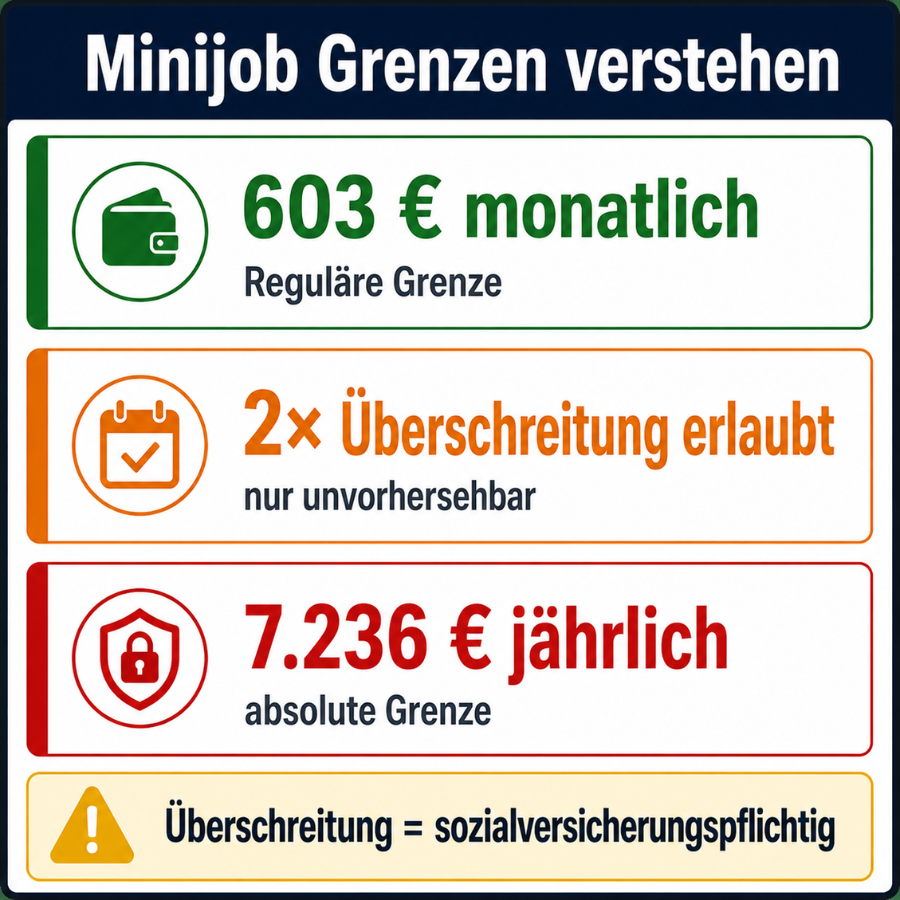 Minijob Regeln 603 Euro Grenze 2 mal Überschreitung Jahresgrenze 7236 Euro
